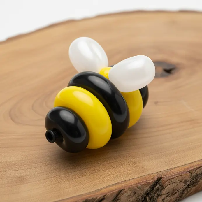 A round yellow and black balloon animal shaped like a bumblebee.