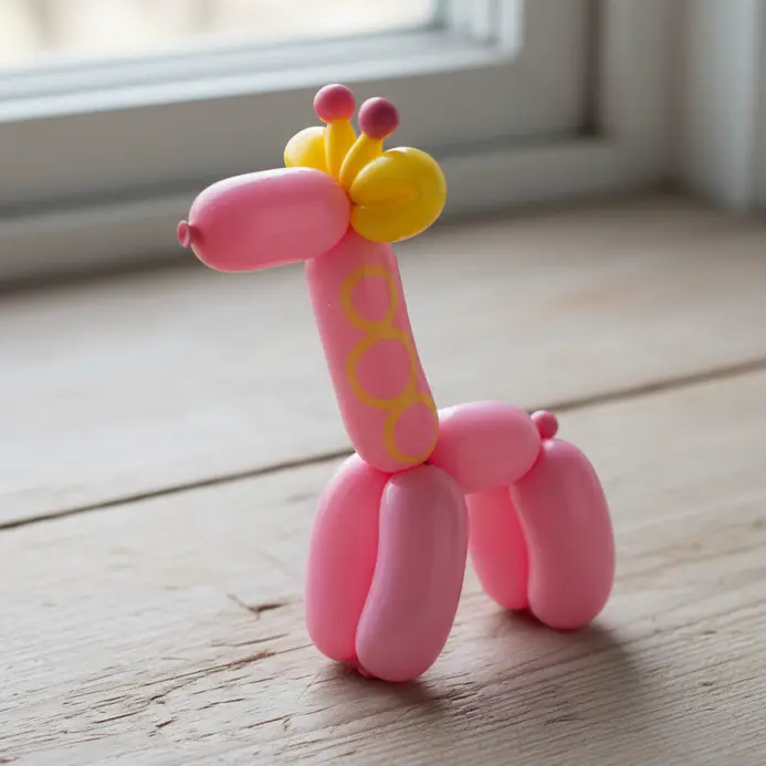 A balloon crown made from twisted purple and yellow balloons with pointed peaks.
