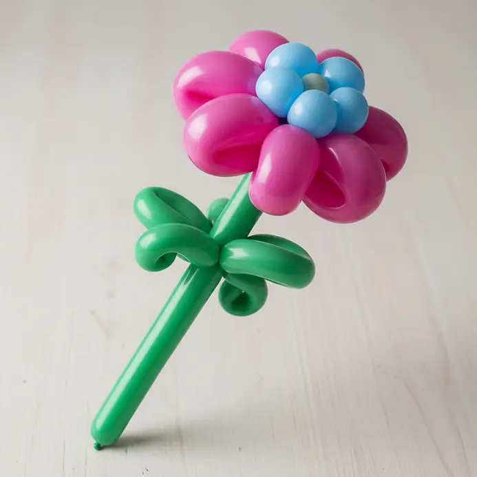 A balloon flower with colorful petals on a long green stem for a wand.